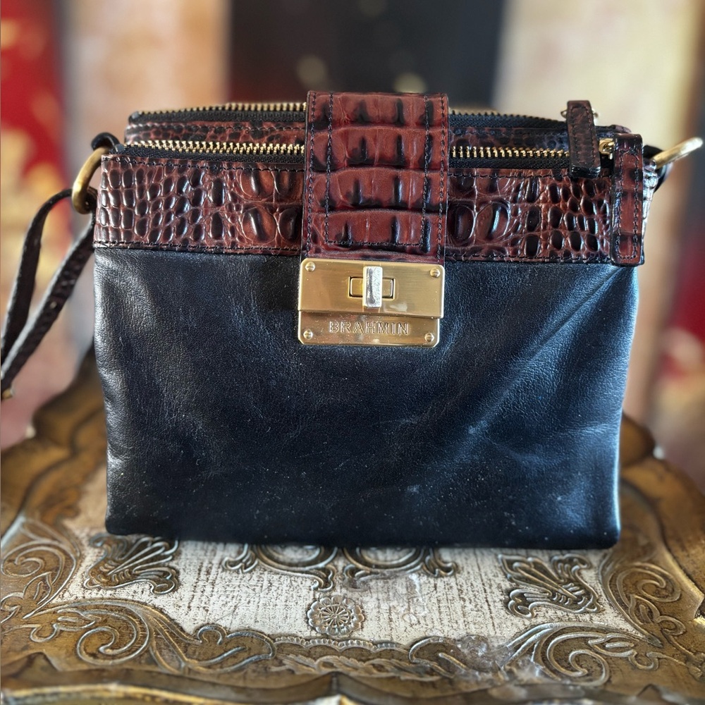 Brahmin Black and Brown Crossbody Bag